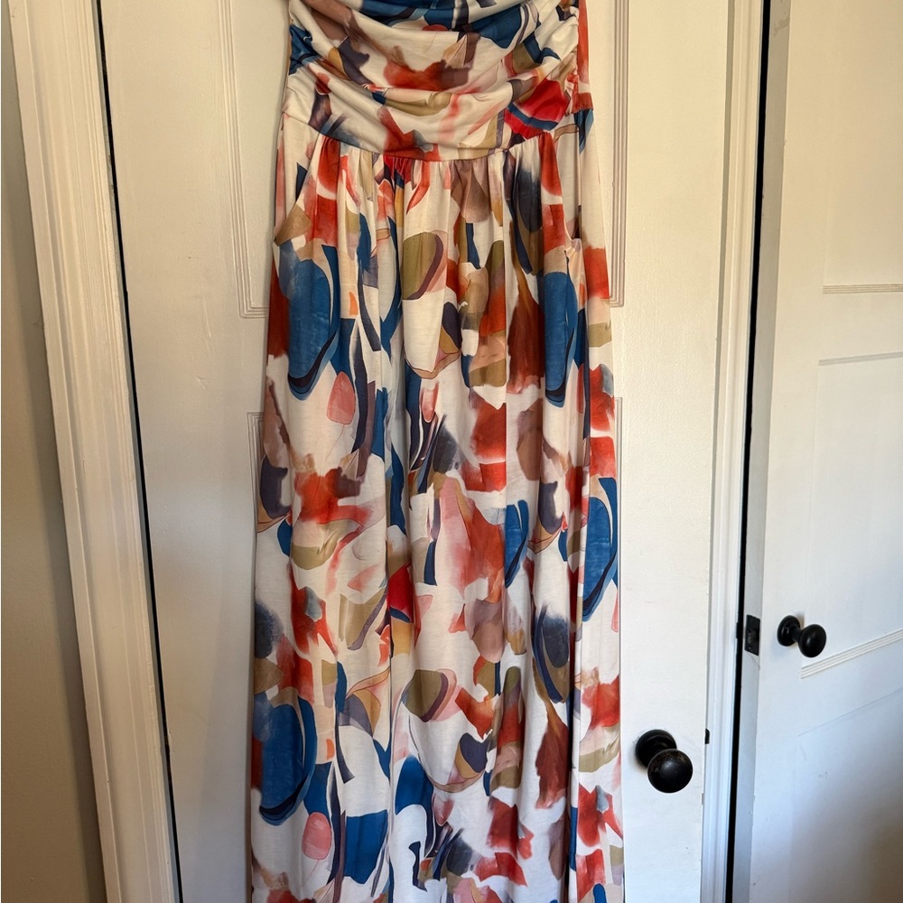 Grace Karin Multicolor Abstract strapless Maxi dress